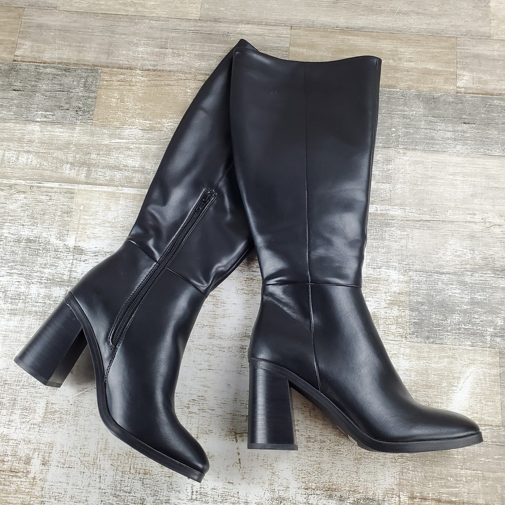 Dolce Vita Flapper Womens Knee-High Boots Sz 9 Black Leather Side Zip Block Heel